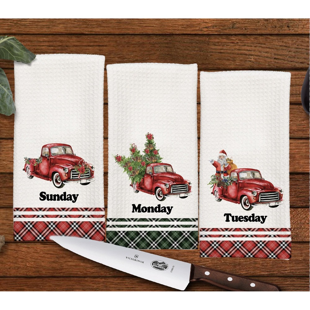 Christmas Days of the week Kitchen towel set, Dish Towels, Set of‎ 7
